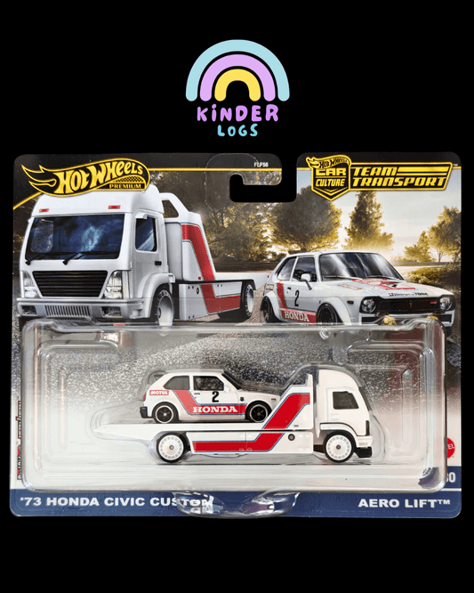 Hot Wheels Team Transport Aero Lift and 1973 Honda Civic Custom (Imported) - Kinder Logs
