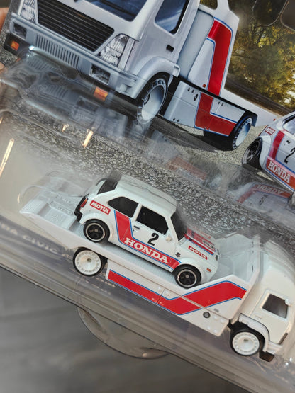 Hot Wheels Team Transport Aero Lift and 1973 Honda Civic Custom (Imported) - Kinder Logs