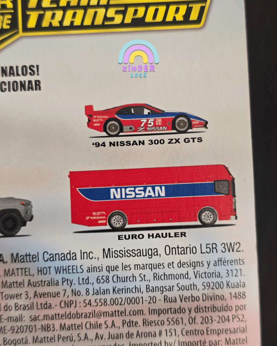 Hot Wheels Team Transport Euro Hauler and 1994 Nissan 300 ZX GTS - Kinder Logs