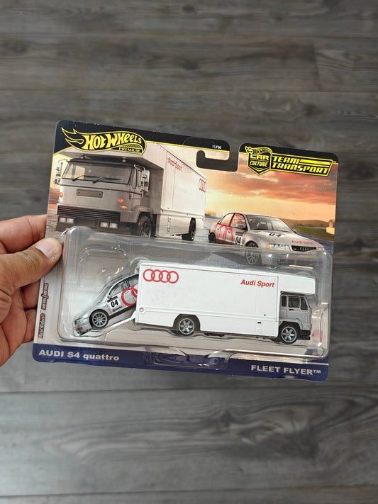 Hot Wheels Team Transport Fleet Flyer and Audi S4 Quattro (Imported) - Kinder Logs
