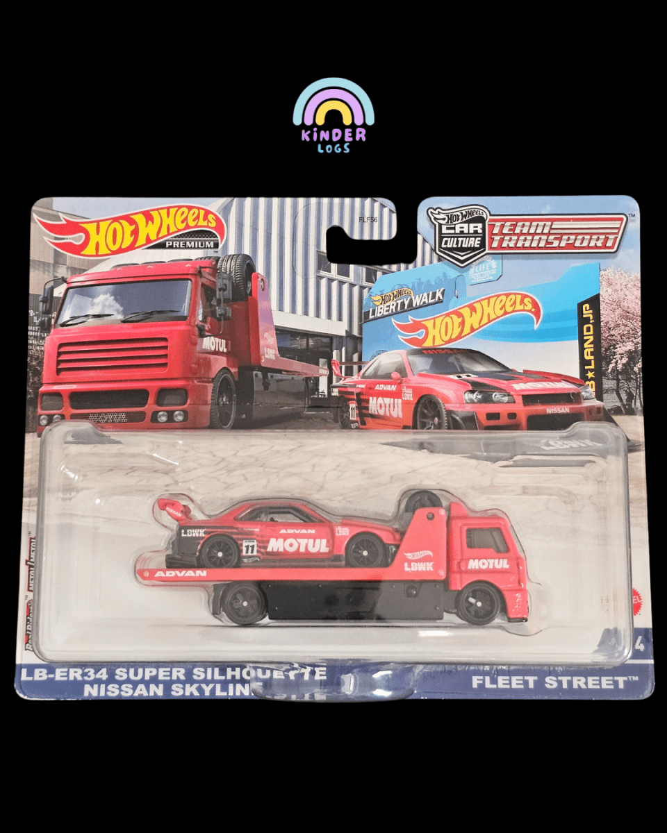 Hot Wheels Team Transport LB - ER34 Super Silhouette Nissan Skyline With Fleet Street - Kinder Logs