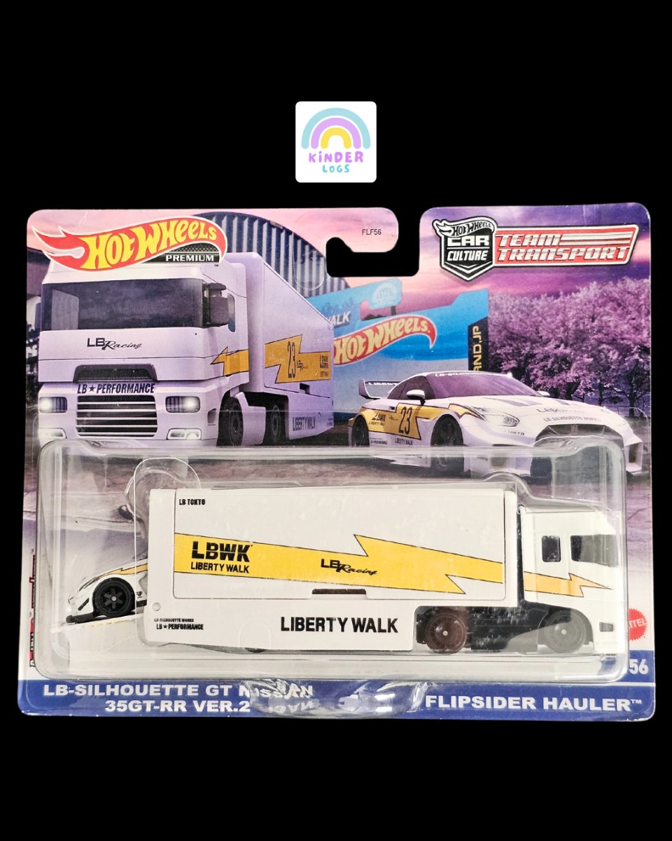 Hot Wheels Team Transport Liberty Walk Nissan 35GT - RR With Flipsider Hauler - Kinder Logs