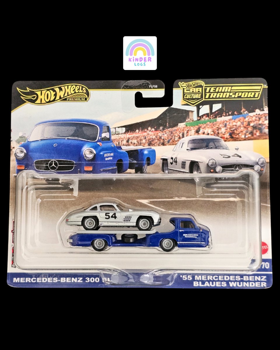 Hot Wheels Team Transport Mercedes - Benz 300SL With 1955 Blaues Wunder - Kinder Logs