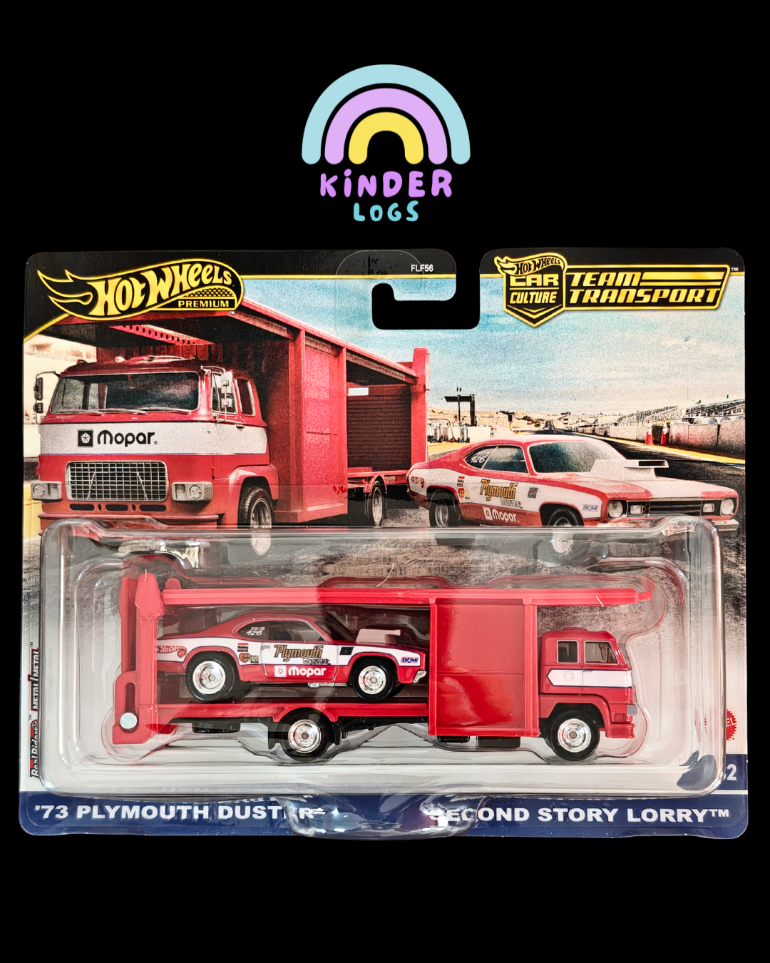Hot Wheels Team Transport Second Story Lorry and 1973 Plymouth Duster (Imported) - Kinder Logs