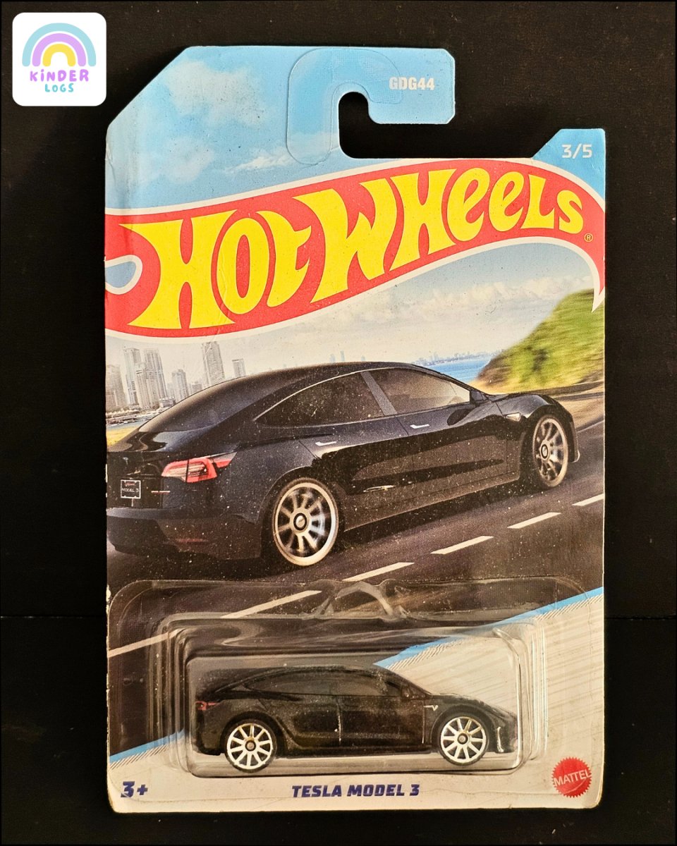 Hot Wheels Tesla Model 3 - New Design Card - Kinder Logs