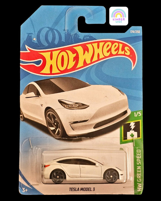 Hot Wheels Tesla Model 3 - White Color - Kinder Logs