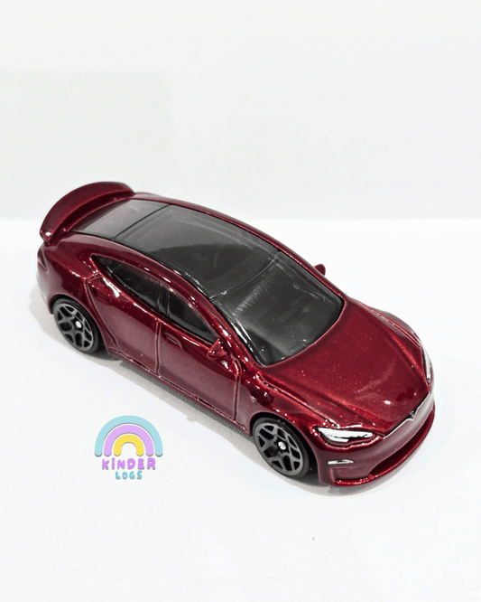 Hot Wheels Tesla Model S Plaid - Red (Uncarded) - Kinder Logs