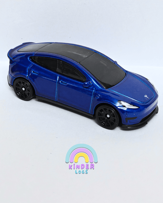 Hot Wheels Tesla Model Y - Blue Imported (Uncarded - New) - Kinder Logs