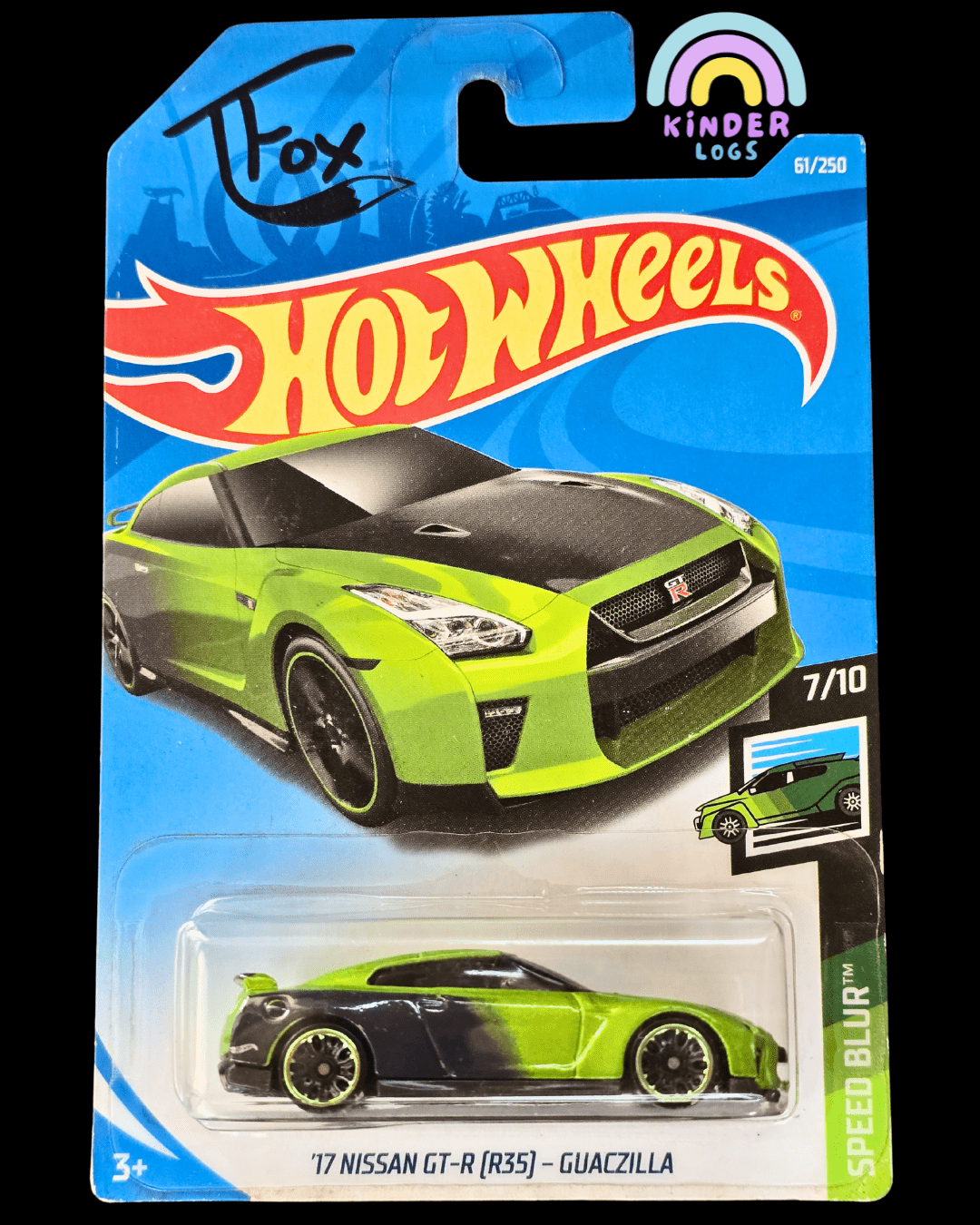 Hot Wheels TFox 2017 Nissan GT - R (R35) Guaczilla (2019 Card) - Kinder Logs