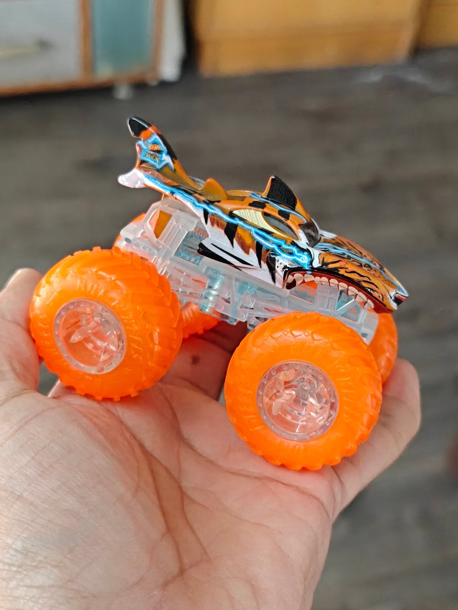 Hot Wheels Tiger Shark Monster Truck - Orange (Uncarded - New) - Kinder Logs
