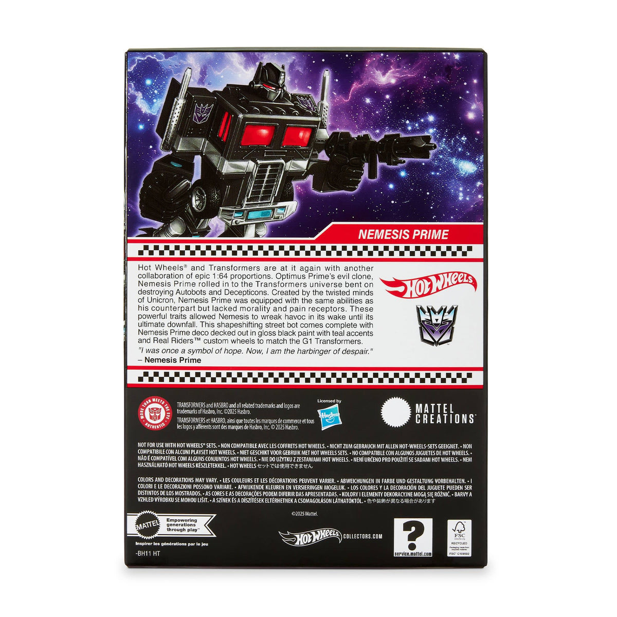 Hot Wheels Transformers Nemesis Prime - Kinder Logs