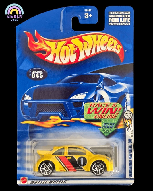 Hot Wheels VW New Beetle Cup (Yellow) - Collector No. 045 - Kinder Logs