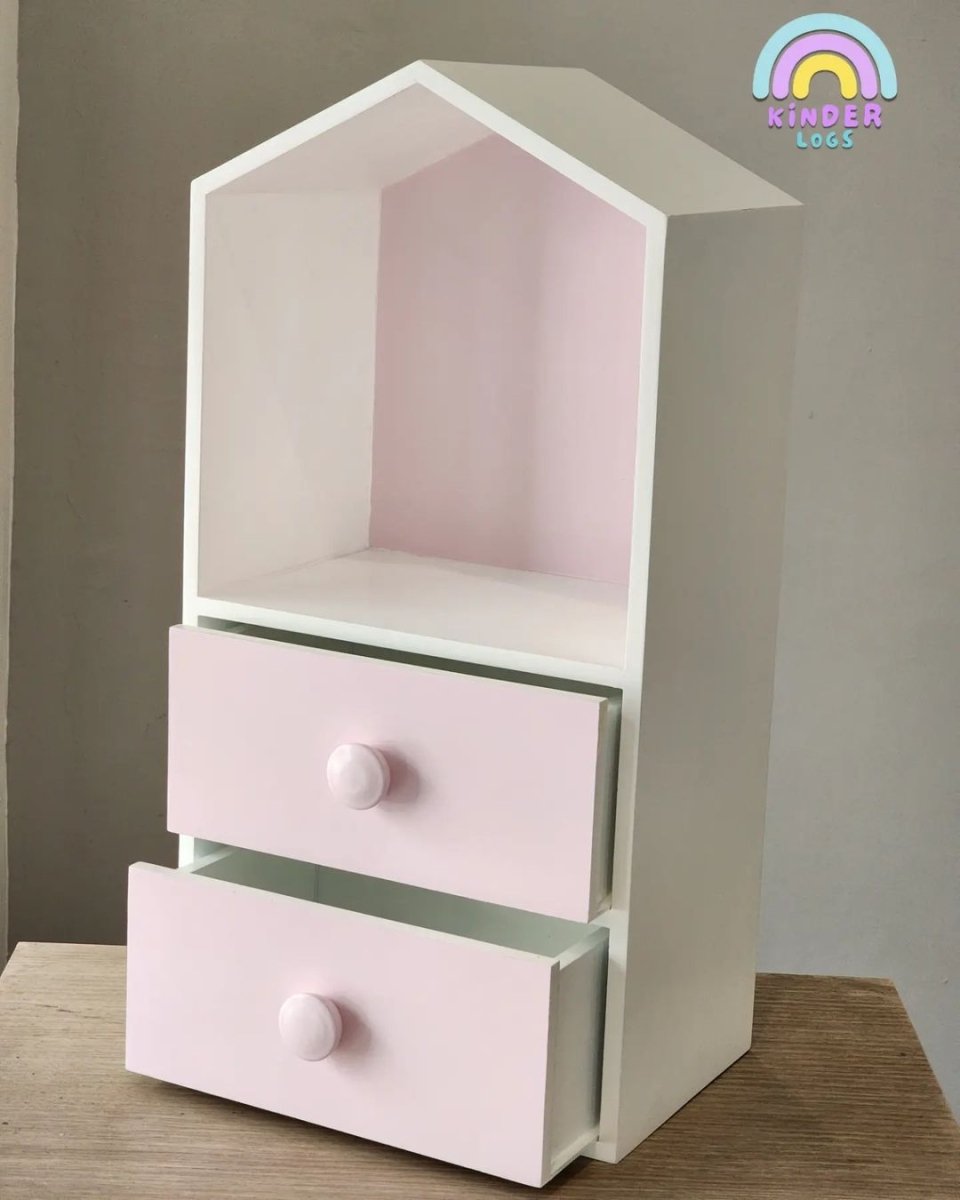 Hut - Shape Floor Tower With 2 Drawers - Pink - Kinder Logs