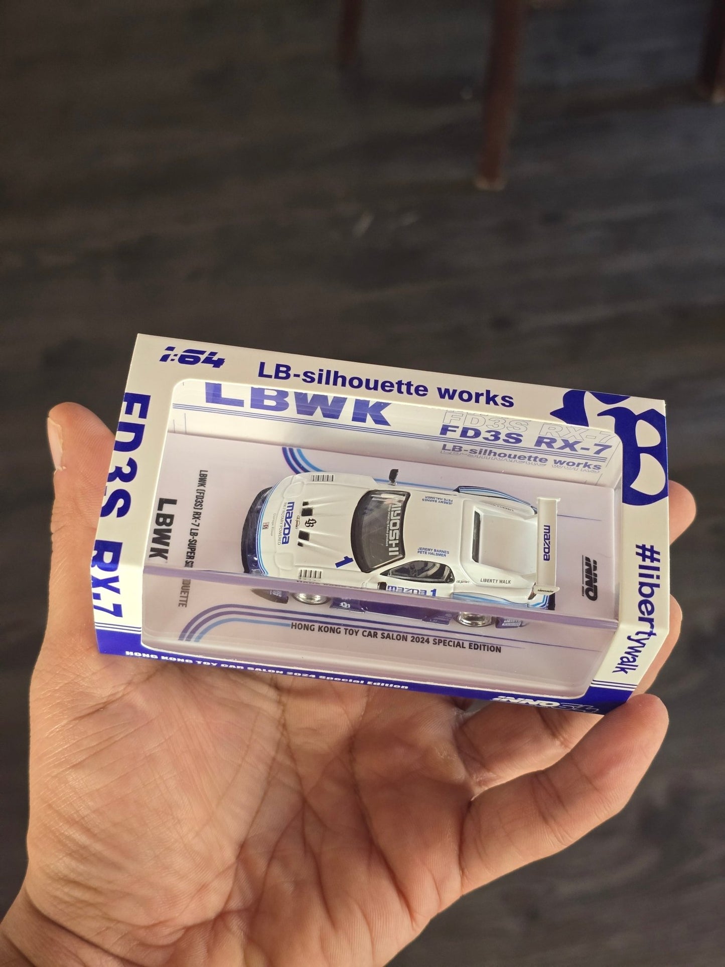 Inno64 LBWK Mazda RX - 7 FD3S LB - Super Silhouette (White - Blue) - Kinder Logs