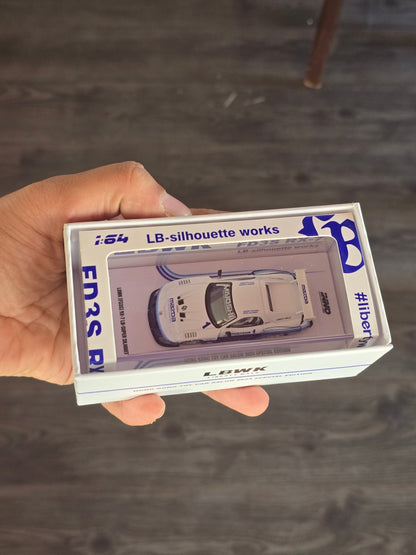 Inno64 LBWK Mazda RX - 7 FD3S LB - Super Silhouette (White - Blue) - Kinder Logs