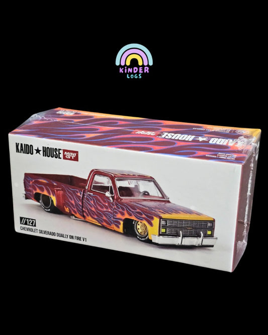 Kaido House Mini GT Chevrolet Silverado Dually On Fire V1 - Kinder Logs