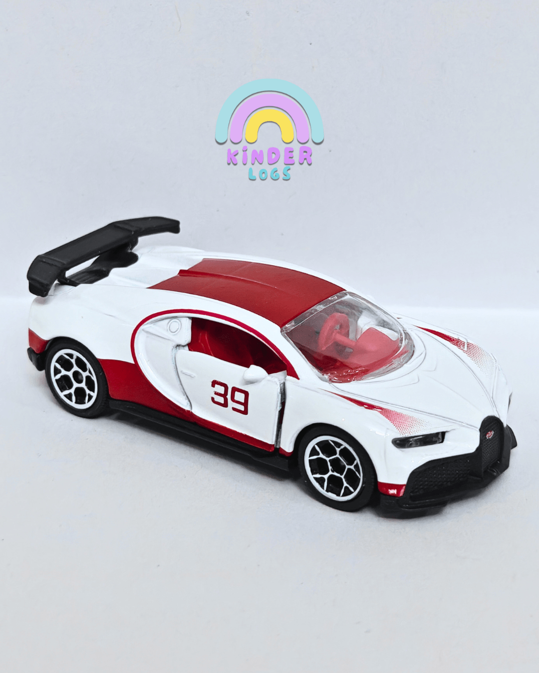 Majorette Bugatti Chiron Pur Sport 39 - White (Uncarded - New) - Kinder Logs