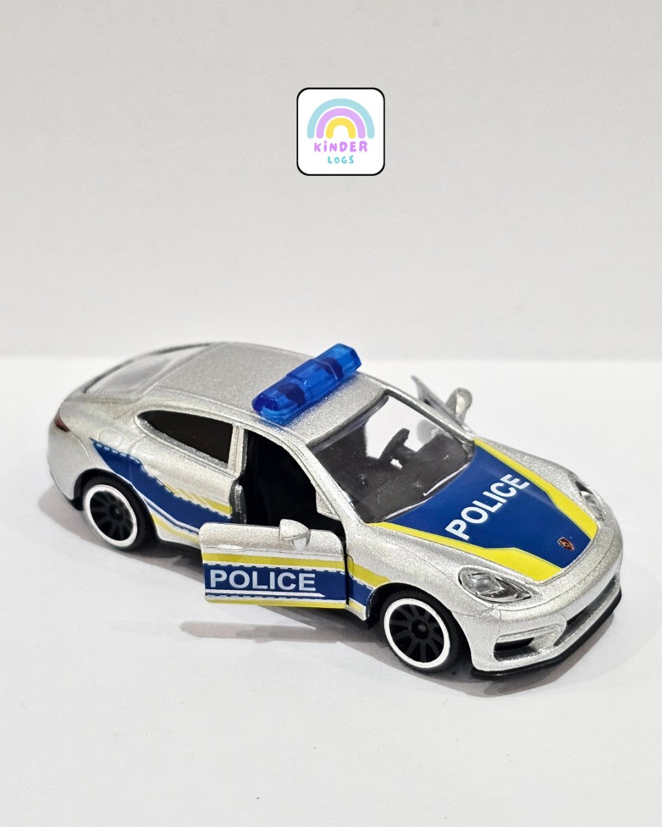 Majorette Porsche Panamera Police Car - Silver (Uncarded) - Kinder Logs