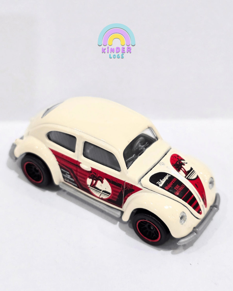 Majorette Volkswagen Beetle - Cream With Red Graphics (Uncarded) - Kinder Logs