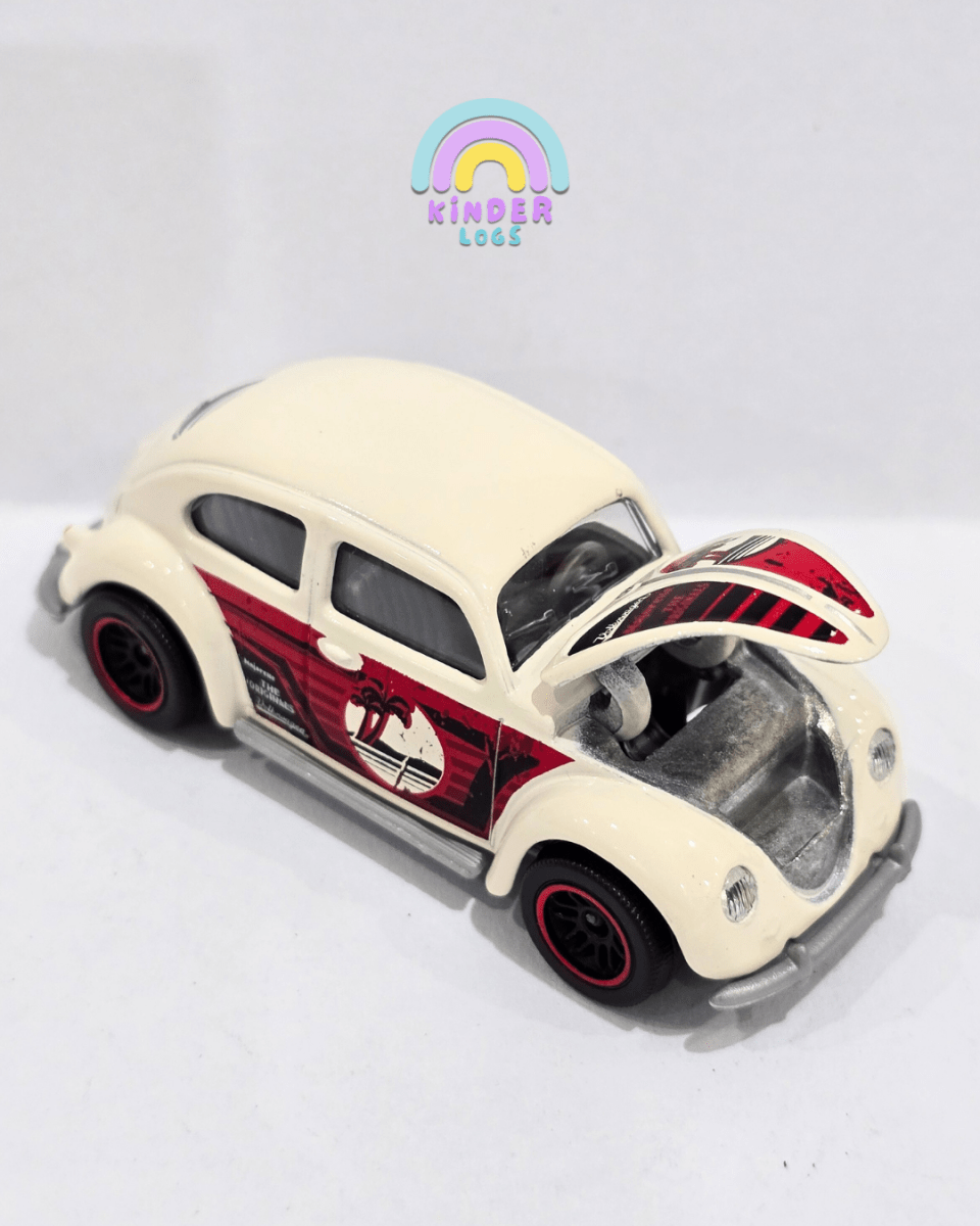 Majorette Volkswagen Beetle - Cream With Red Graphics (Uncarded) - Kinder Logs