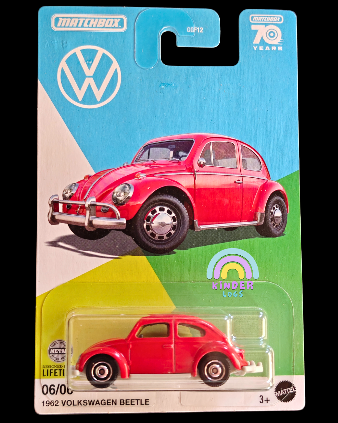 Matchbox 1962 Volkswagen Beetle - Red (Imported) - Kinder Logs