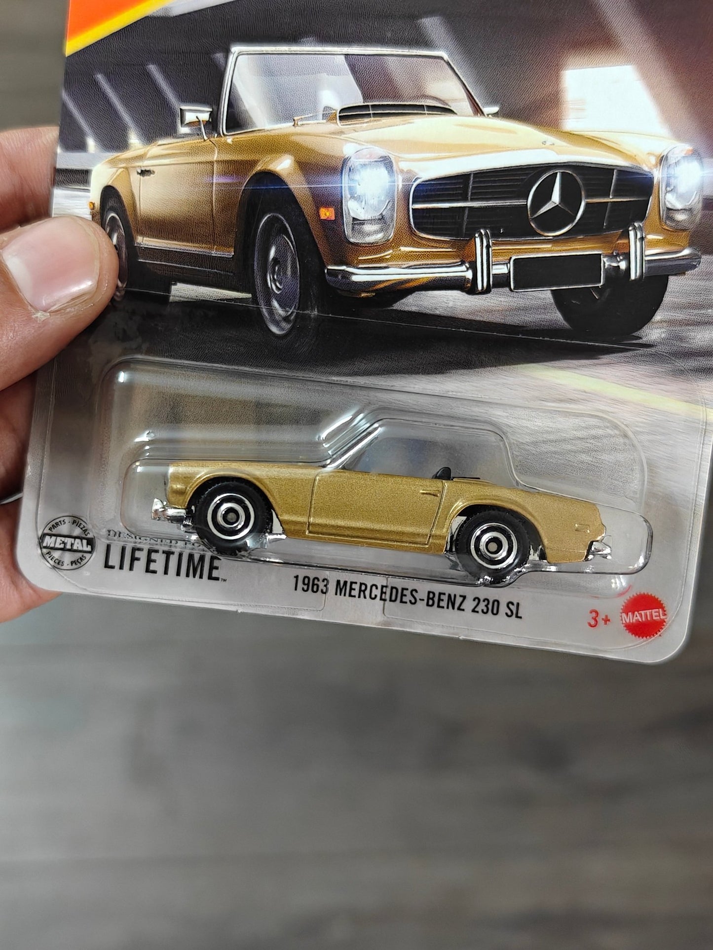 Matchbox 1963 Mercedes - Benz 230 SL - Gold (Imported) - Kinder Logs