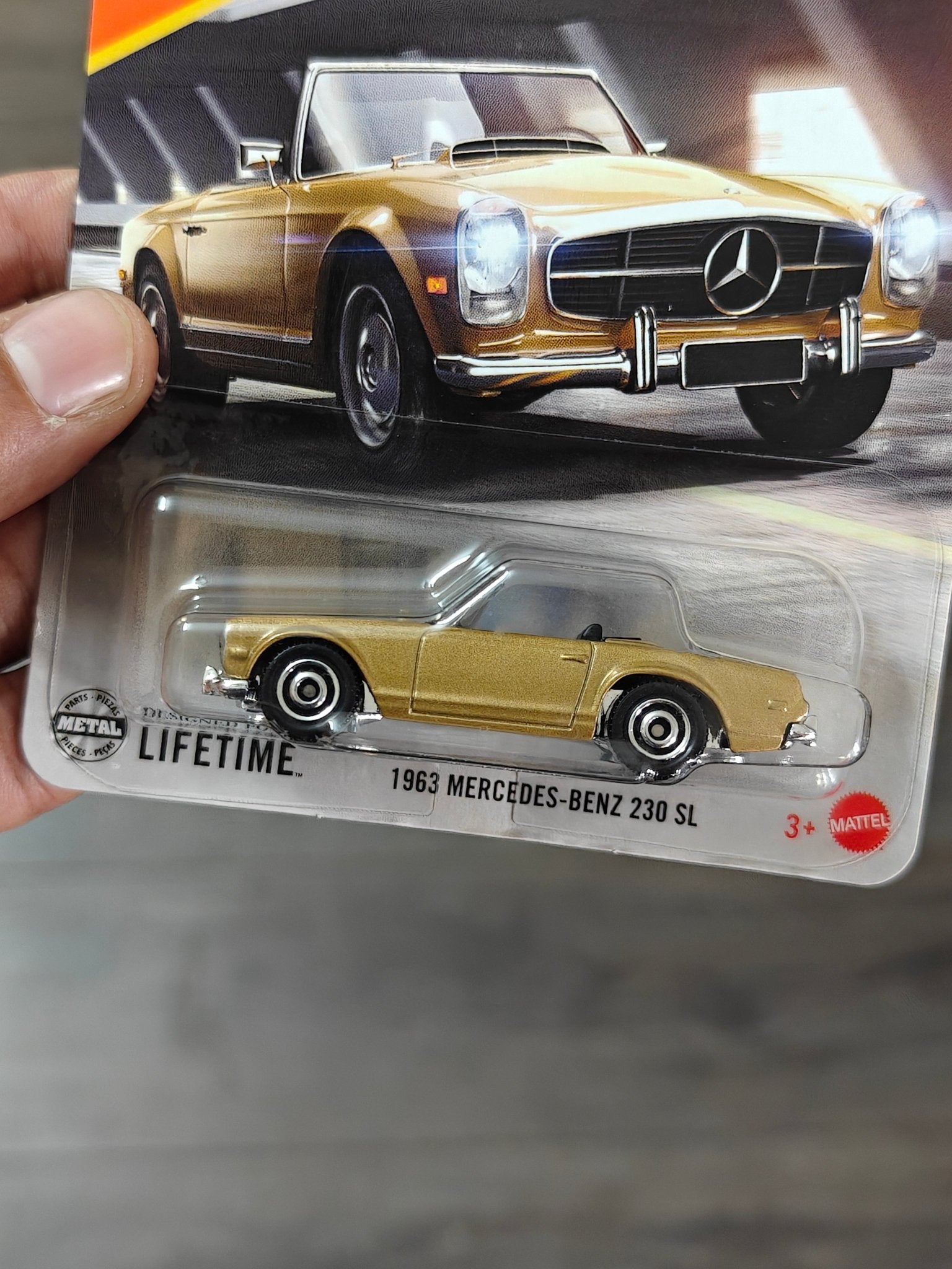 Matchbox 1963 Mercedes - Benz 230 SL - Gold (Imported) - Kinder Logs