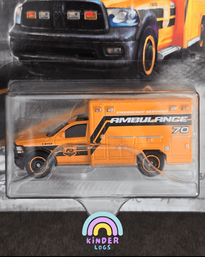 Matchbox Moving Parts - 2019 RAM Ambulance - 70 Years Edition (Imported) - Kinder Logs