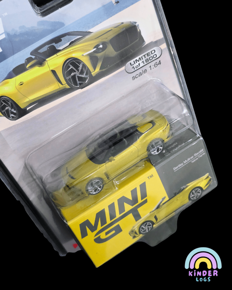 Mini GT Bentley Mulliner Bacalar - Yellow Flame - Mijo Exclusives - Kinder Logs