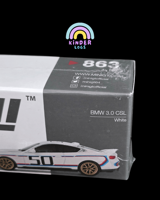 Mini GT BMW 3.0 CSL - White (Sealed Box) - Kinder Logs