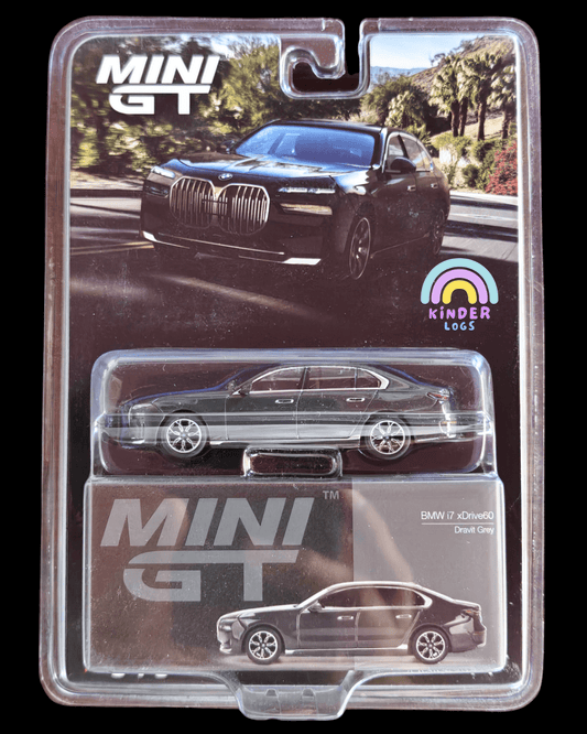 Mini GT BMW i7 xDrive60 - Dravit Grey (Blister Pack) - Kinder Logs