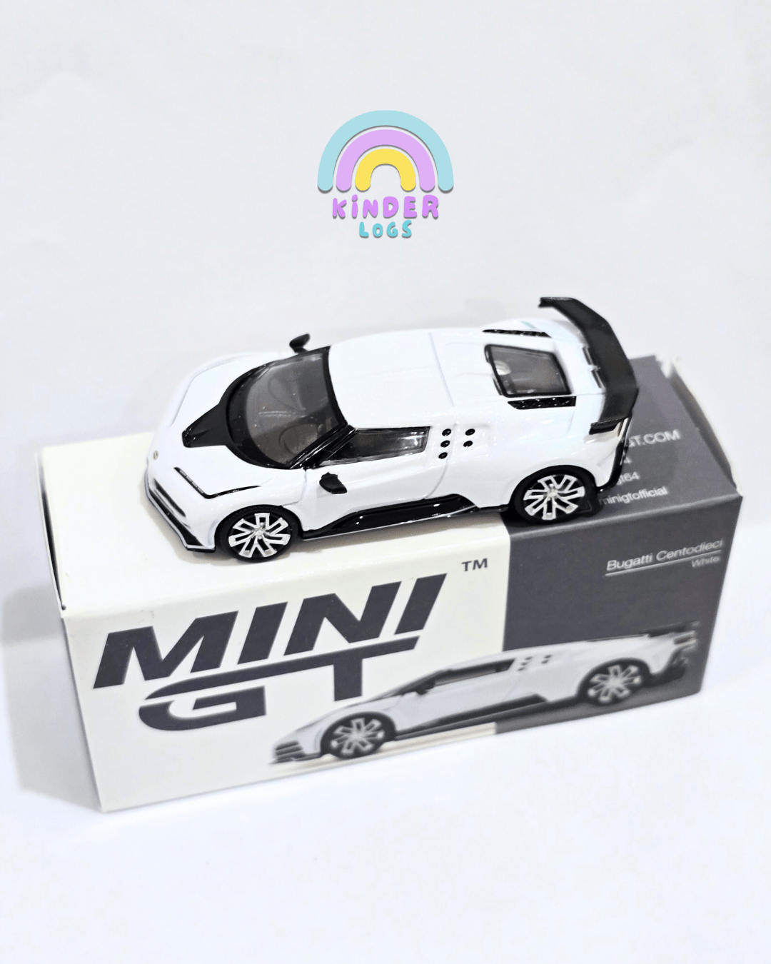 Mini GT Bugatti Centodieci (White) - Open Box - Kinder Logs