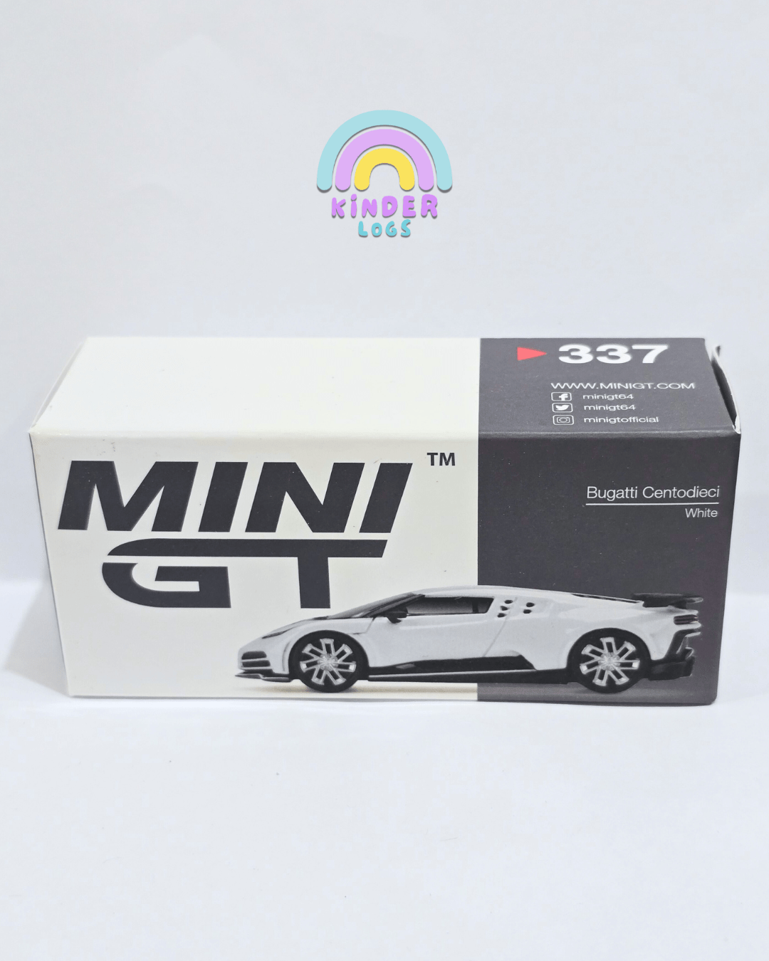 Mini GT Bugatti Centodieci (White) - Open Box - Kinder Logs
