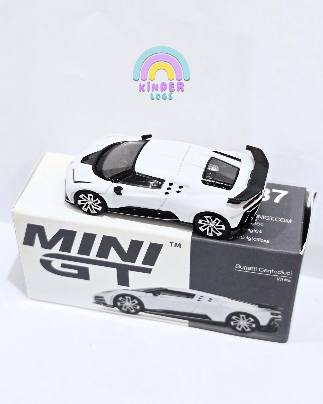 Mini GT Bugatti Centodieci (White) - Open Box - Kinder Logs