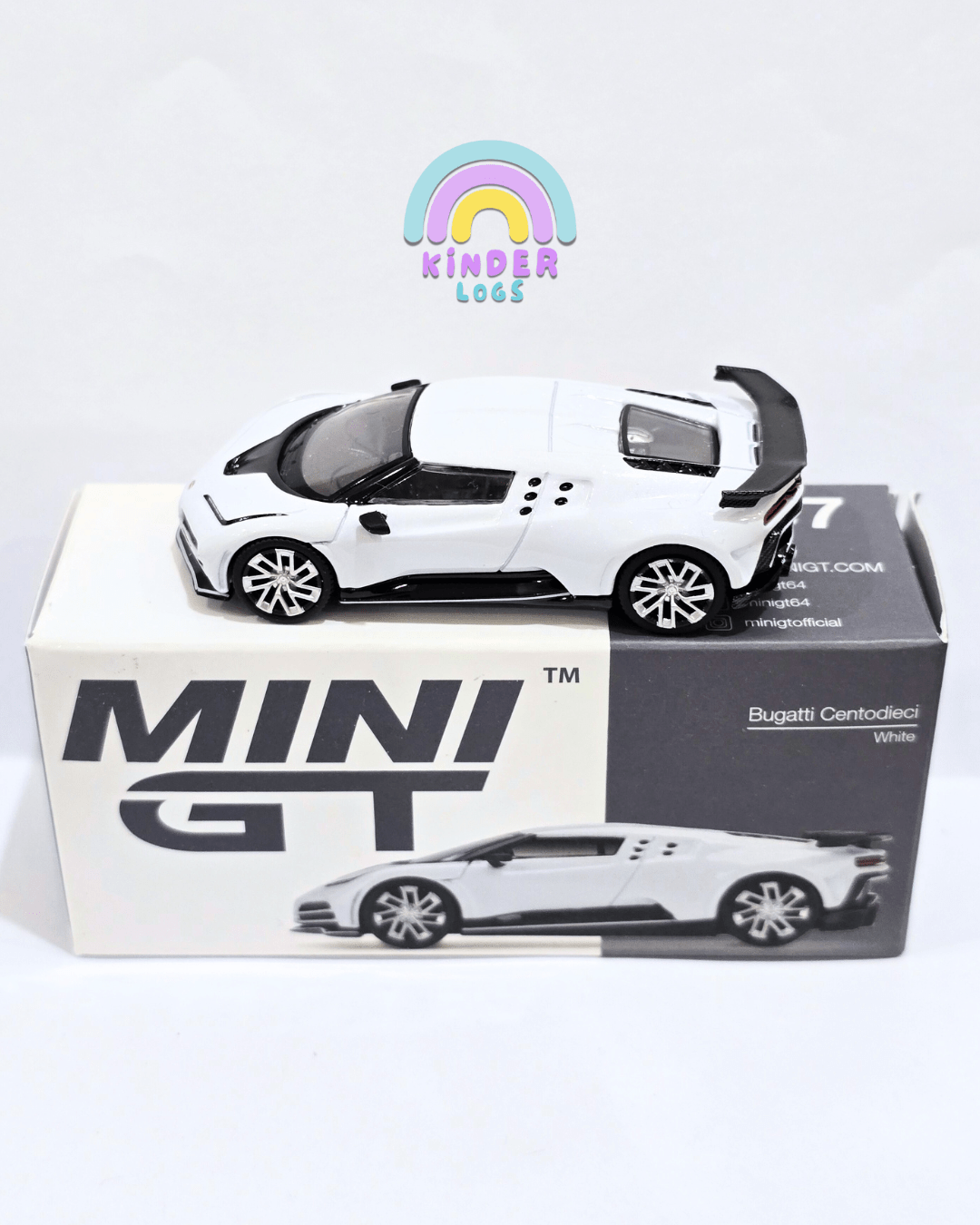 Mini GT Bugatti Centodieci (White) - Open Box - Kinder Logs
