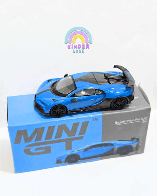 Mini GT Bugatti Chiron Pur Sport (Blue) - Damaged Box - Kinder Logs