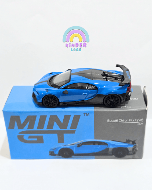 Mini GT Bugatti Chiron Pur Sport (Blue) - Damaged Box - Kinder Logs