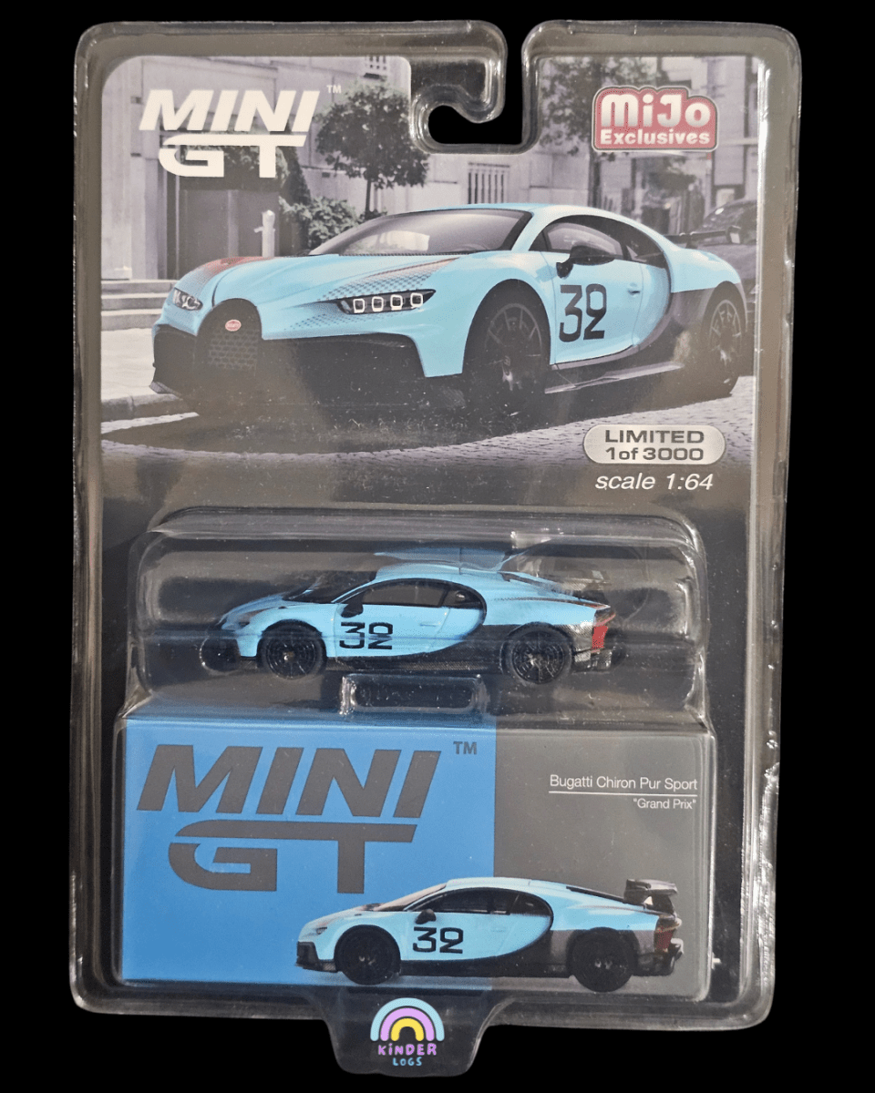 Mini GT Bugatti Chiron Pur Sport "Grand Prix" - Mijo Exclusives Limited Edition - Kinder Logs