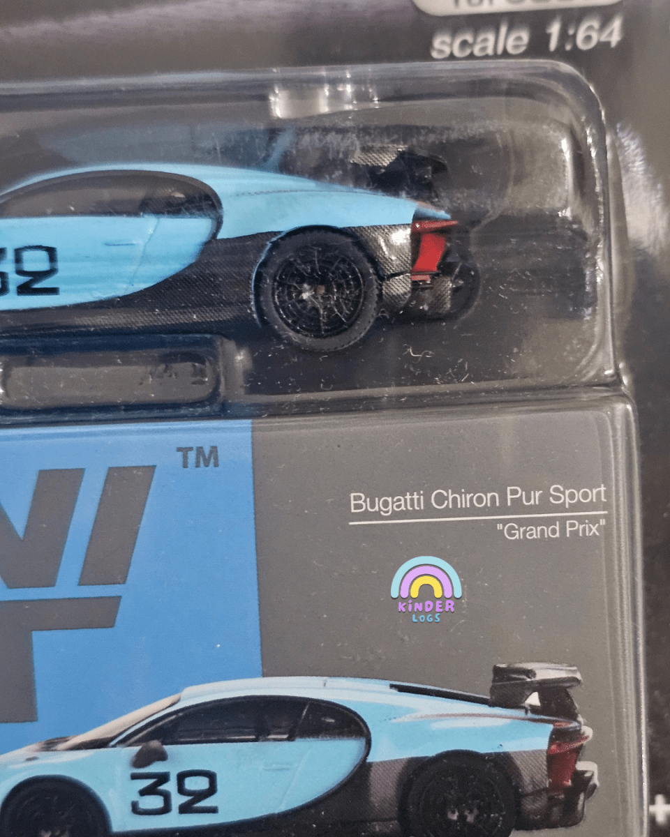 Mini GT Bugatti Chiron Pur Sport "Grand Prix" - Mijo Exclusives Limited Edition - Kinder Logs