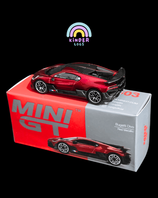 Mini GT Bugatti Divo - Red Metallic (Open Box) - Kinder Logs