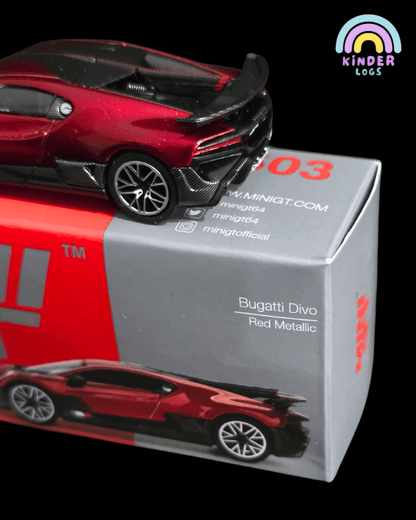 Mini GT Bugatti Divo - Red Metallic (Open Box) - Kinder Logs