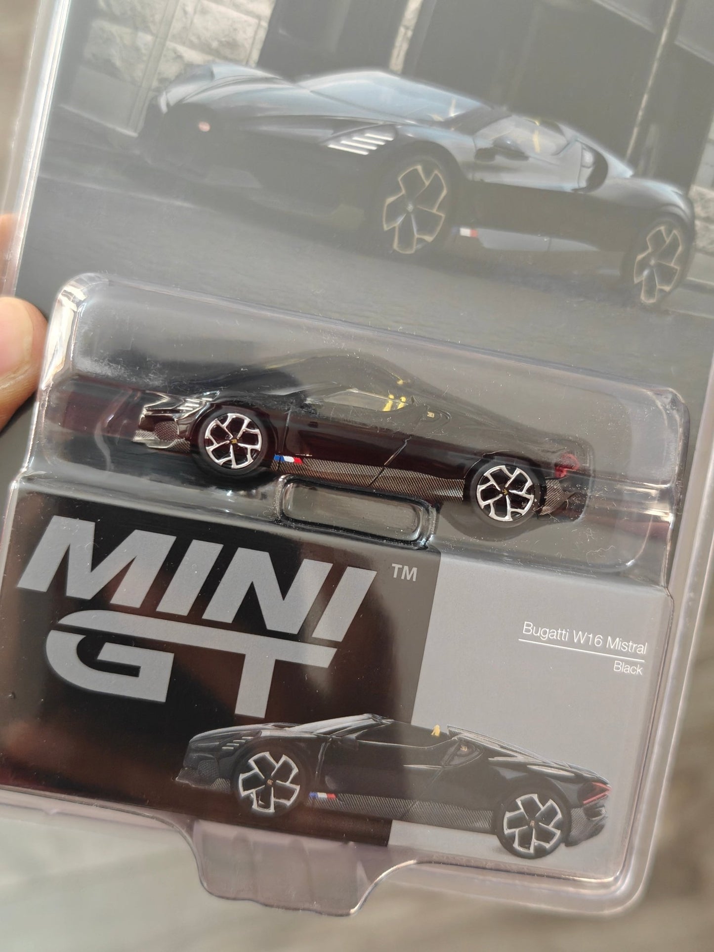 Mini GT Bugatti W16 Mistral (Black) - Kinder Logs