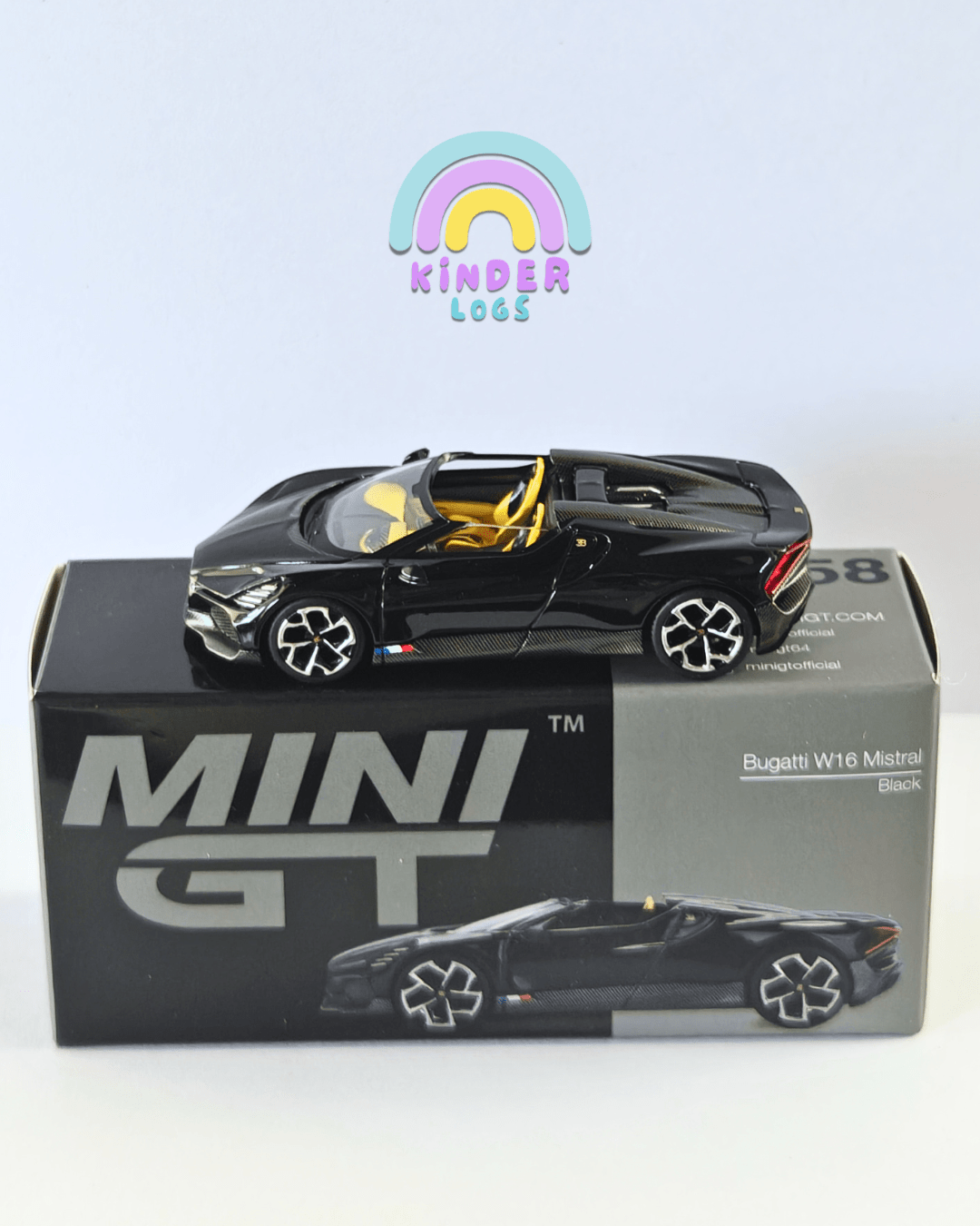 Mini GT Bugatti W16 Mistral - Black (Open Box) - Kinder Logs