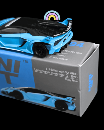 Mini GT Lamborghini Aventador GT EVO LB - Silhouette Works - Baby Blue (Open Box) - Kinder Logs