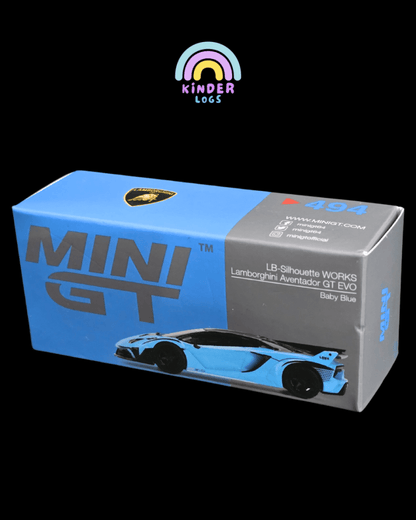 Mini GT Lamborghini Aventador GT EVO LB - Silhouette Works - Baby Blue (Open Box) - Kinder Logs