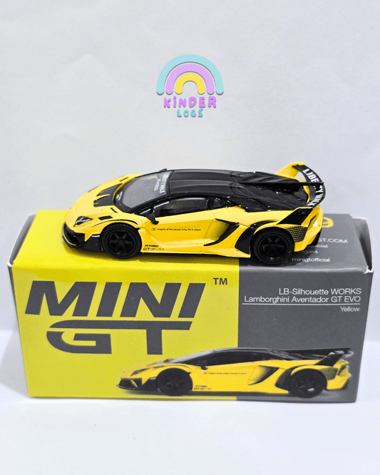 Mini GT Lamborghini Aventador GT EVO LB - Silhouette Works - Yellow (Open Box) - Kinder Logs