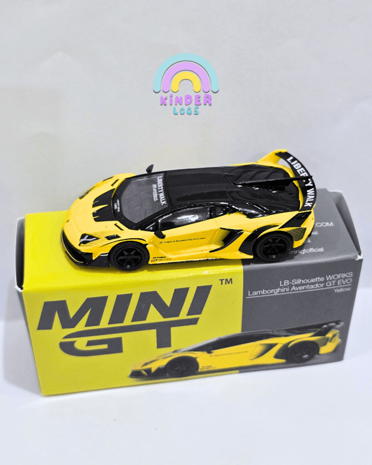 Mini GT Lamborghini Aventador GT EVO LB - Silhouette Works - Yellow (Open Box) - Kinder Logs