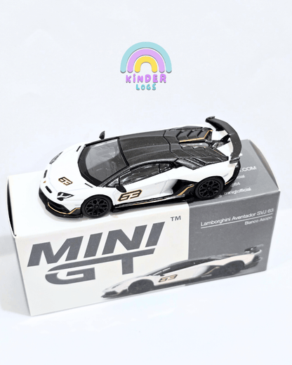 Mini GT Lamborghini Aventador SVJ 63 - Bianco Asopo (Open Box) - Kinder Logs