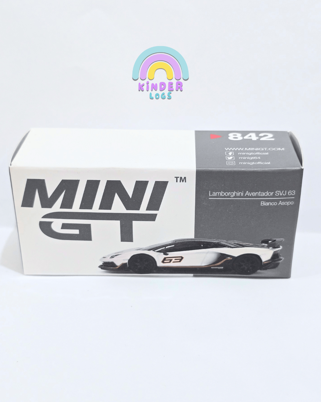 Mini GT Lamborghini Aventador SVJ 63 - Bianco Asopo (Open Box) - Kinder Logs