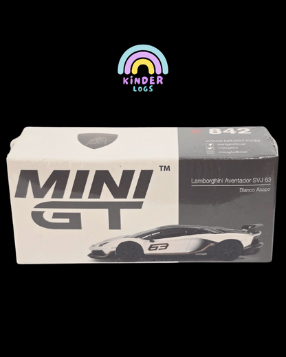 Mini GT Lamborghini Aventador SVJ 63 - Bianco Asopo (Sealed Box) - Kinder Logs